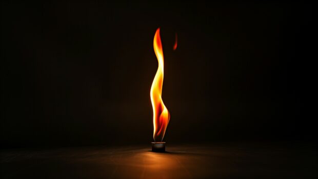 A red flame is burning, the background is black, Fire wallpaper.