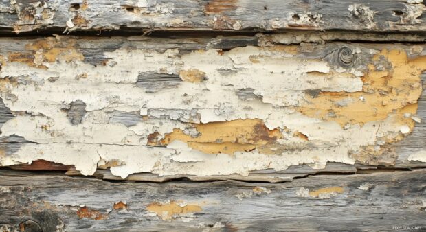 A rustic wood background with peeling paint and rough texture.