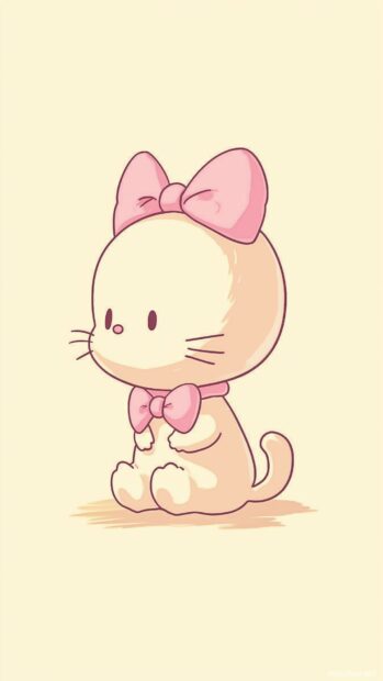 A simple profile view of Hello Kitty with her bow, against a pale yellow background.