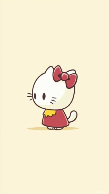 A simple profile view of a cute Hello Kitty with her bow, against a pale yellow background.