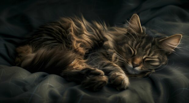 A sleeping Norwegian Forest cat wallpaper for PC.