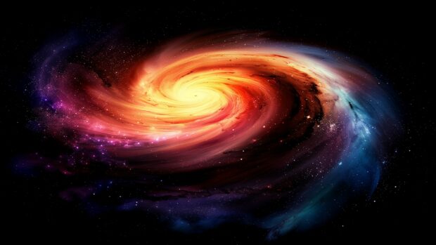 A stunning spiral galaxy wallpaper with vibrant colors and intricate details, set against a dark background.