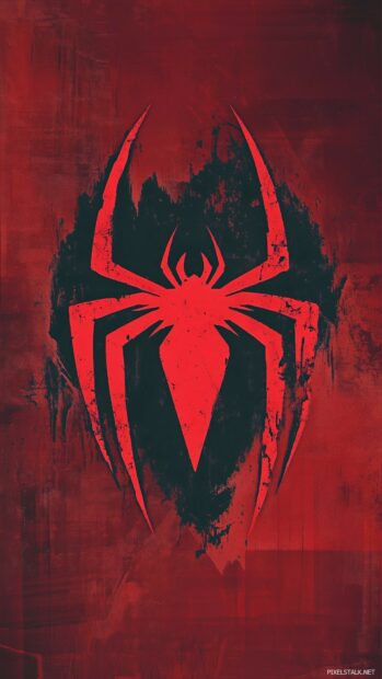 Abstract Spiderman logo with a monochromatic color scheme.