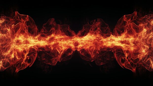 Abstract red flames forming intricate patterns on a solid black backdrop.