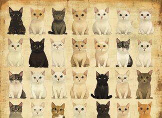 Aesthetic Cat 4K Wallpaper with a visually appealing collage of lovely cats, including a variety of white, black, and cute kittens.