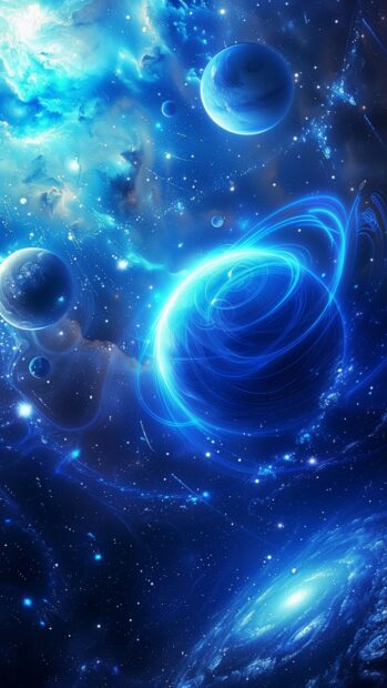 An aesthetic galaxy iPhone wallpaper with bright celestial bodies and swirling gas formations.