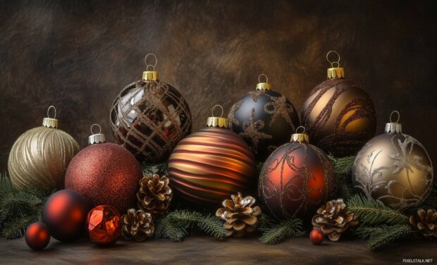 An elegant display of vintage Christmas ornaments.