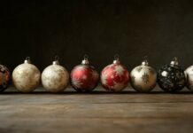 An elegant display of vintage Christmas ornaments HD background.