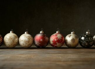 An elegant display of vintage Christmas ornaments HD background.