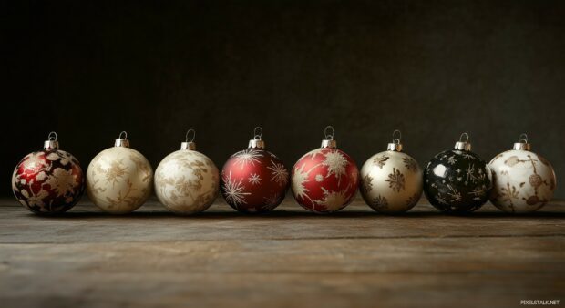 An elegant display of vintage Christmas ornaments HD background.