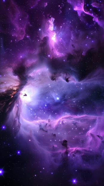 An ethereal purple galaxy iPhone 4K wallpaper with glowing nebulas and intricate star clusters.