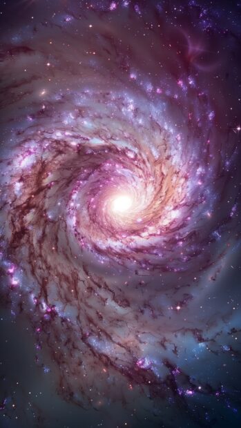 An ethereal purple galaxy with glowing nebulas and intricate star clusters, iPhone wallpaper.