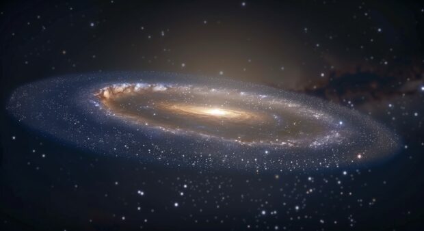 Andromeda galaxy wallpaper HD with a unique ring structure, glowing brightly in the night sky.