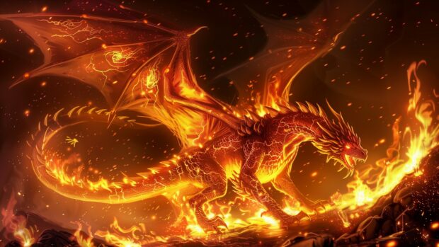 Art Fire dragon 4K wallpaper.