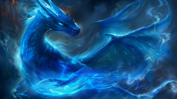 Art Hot Blue Fire dragon 4K wallpaper.