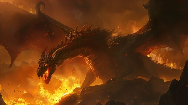 Art Hot Fire dragon HD wallpaper for Windows 11.