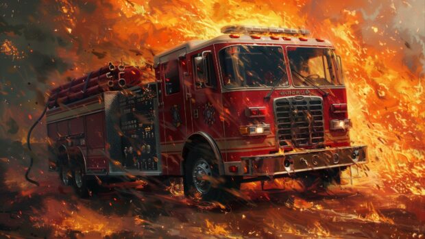 Art hot Fire truck wallpaper 4K.