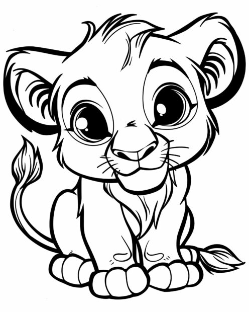 Baby lion with a big smile, printable coloring pages.