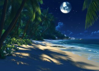 Beautiful Beach at night HD 1080p Wallpaper for desktop.