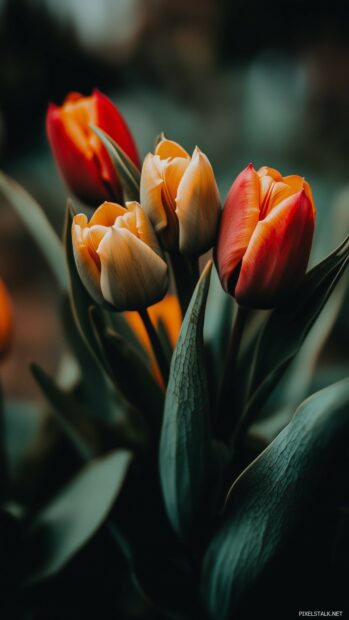 Beautiful tulip iPhone wallpaper featuring vibrant tulips in full bloom.