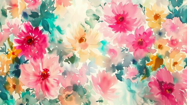 Blooming floral watercolor wallpaper 4K with a variety of vibrant colors .