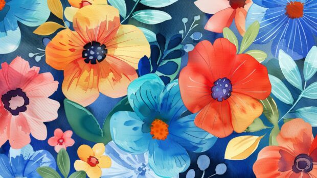 Blooming floral watercolor wallpaper with a variety of vibrant colors .