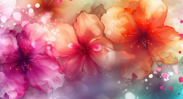 Blooming floral watercolor wallpaper with a variety of vibrant colors.