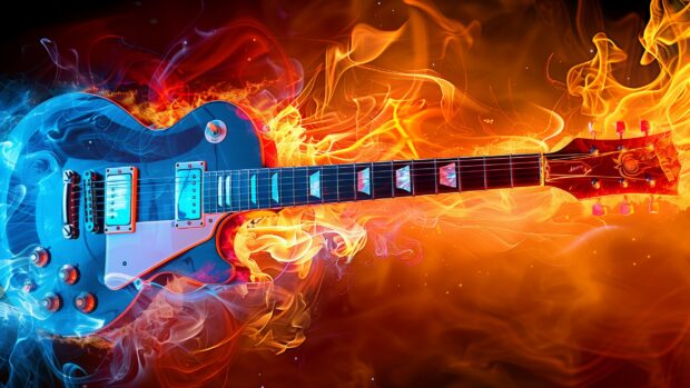 Blue Fire Guitar wallpaper HD for desktop.