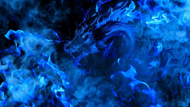 Blue Fire dragon 2K desktop background.