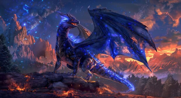 Blue Fire dragon HD desktop wallpaper.