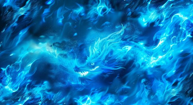 Blue Fire dragon desktop background.