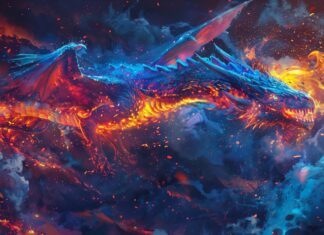 Blue Fire dragon wallpaper 4K.