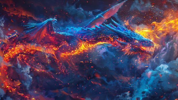 Blue Fire dragon wallpaper 4K.