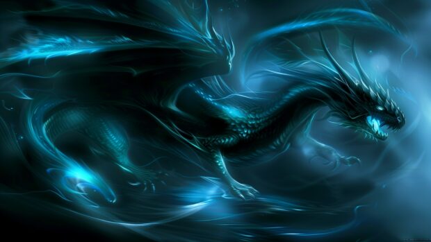 Blue Fire dragon wallpaper HD for desktop.