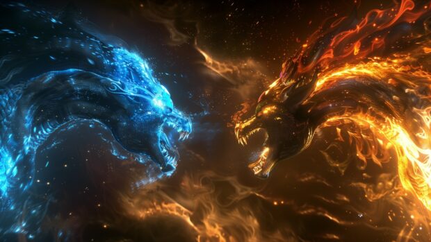 Blue fire versus red Fire wallpaper HD.