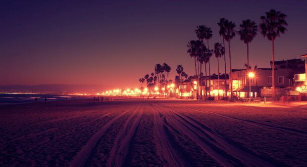 California Beach at night desktop Wallpaper HD for Windows.