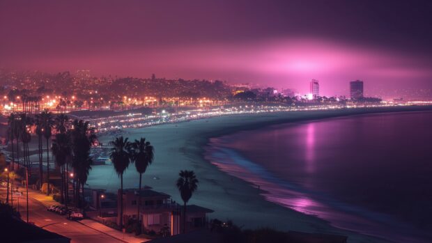 California beach at night desktop 4K Wallpaper HD.