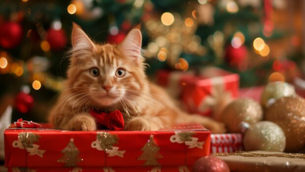 Christmas Cat wallpaper 4K for Desktop.