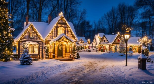 Christmas Desktop Wallpaper HD with a charming preppy holiday village with plaid accents and twinkling lights.