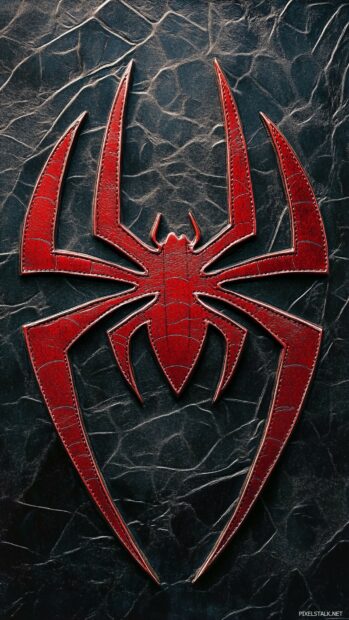 Classic HD Spiderman logo with a distressed texture on a plain red background.