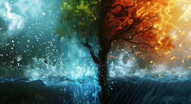 Cool Fire and water Desktop background.