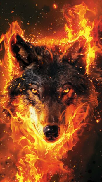 Cool Fire wolf wallpaper HD for mobile.