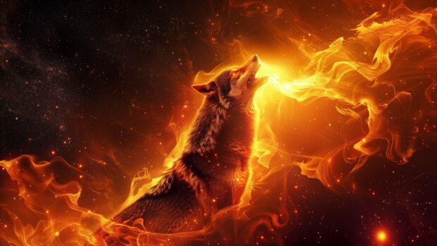 Cool fire wolf wallpaper HD for desktop background.