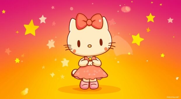 Cute Hello Kitty HD Wallpaper, Cartoon style.