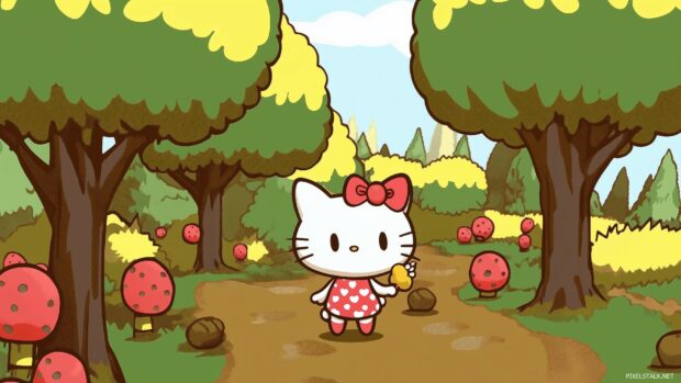 Cute Hello Kitty Wallpaper, Cartoon style.