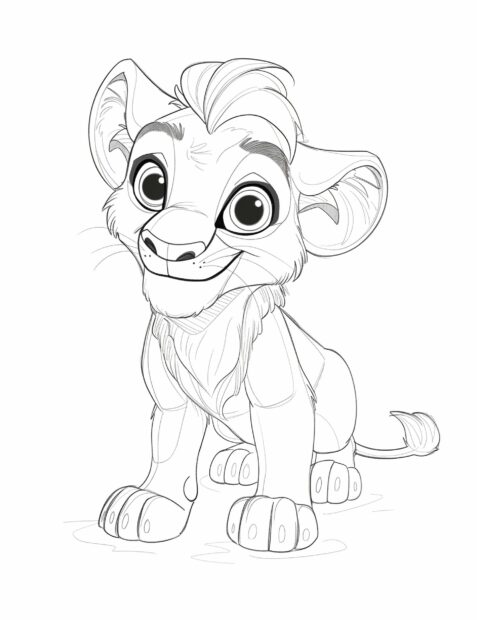 Cute lion cub with big, expressive eyes.