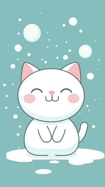 Cute white Kawaii cat in the style of Anime.