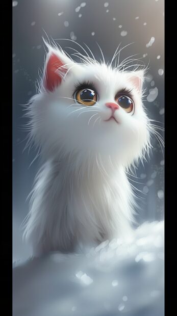 Cute white Kawaii cat wallpaper.