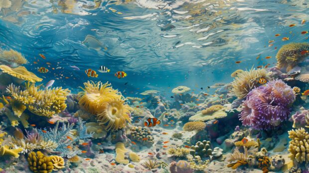 Delight in the vibrant colors of a coral reef bustling with life, the Animal Sea HD Wallpaper.