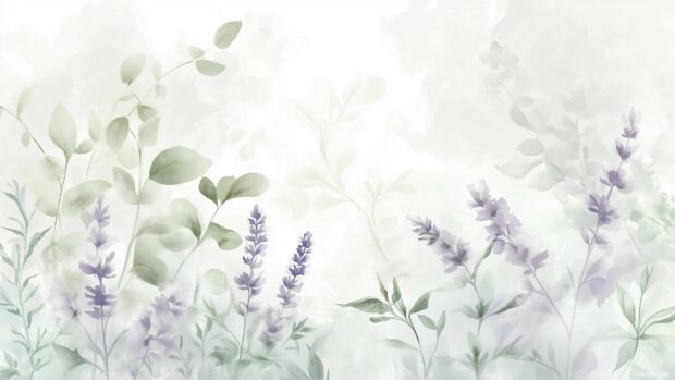 Desktop High res wallpaper with a serene watercolor painting of lavender and wildflowers.